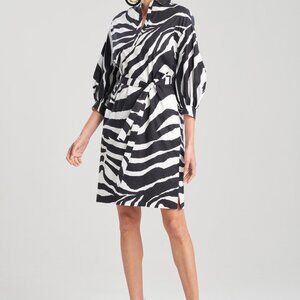 Natori Balloon Sleeve Belted Shirtdress - Animal - Black Multi/Black/White‎ - M
